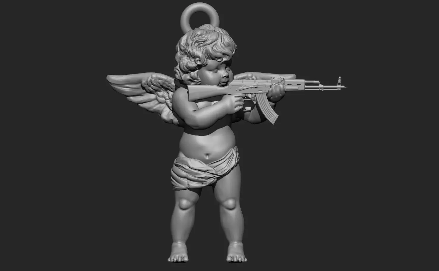 Angel baby with AK47 pendant 3D print model_0