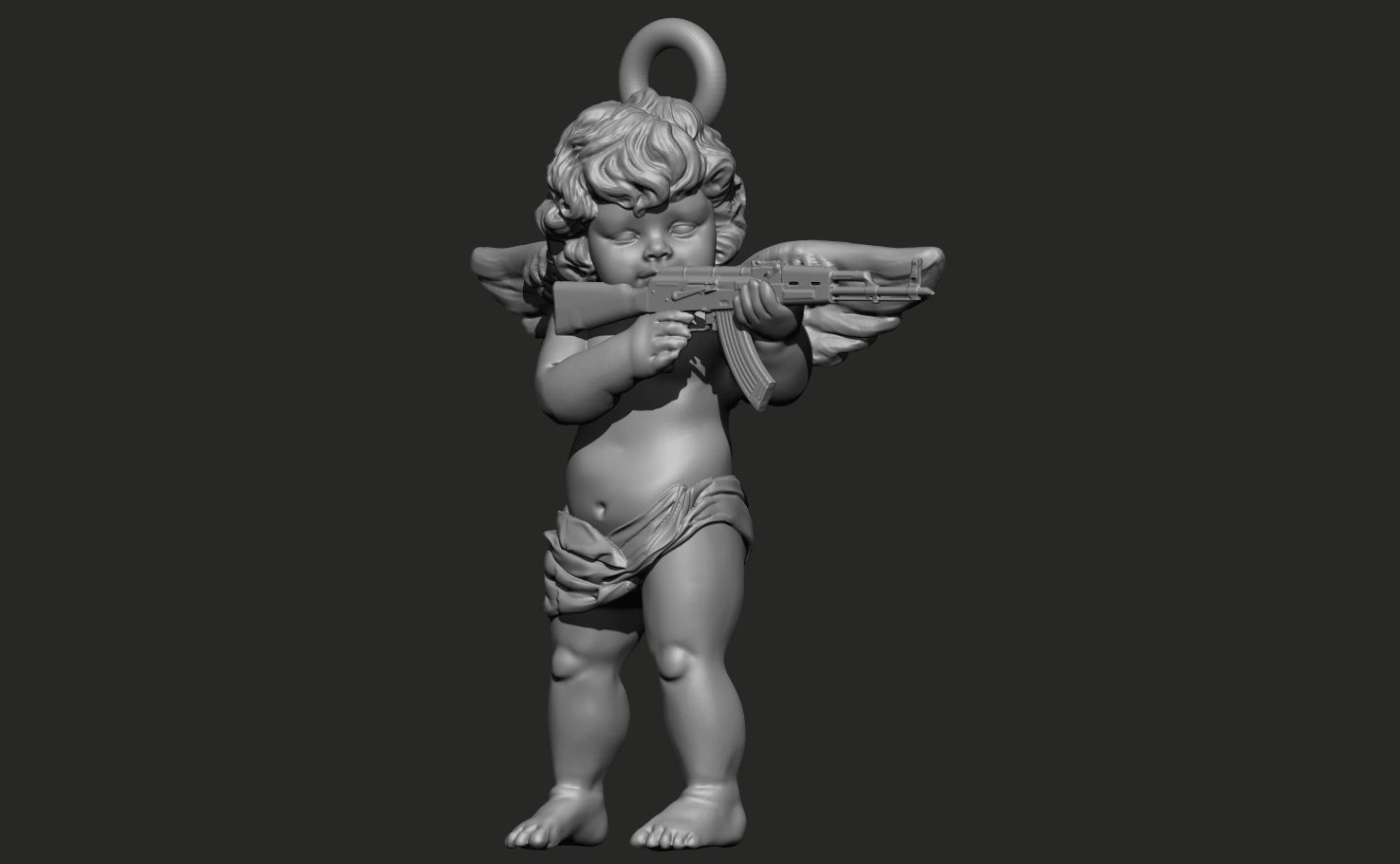 Angel baby with AK47 pendant 3D print model_1