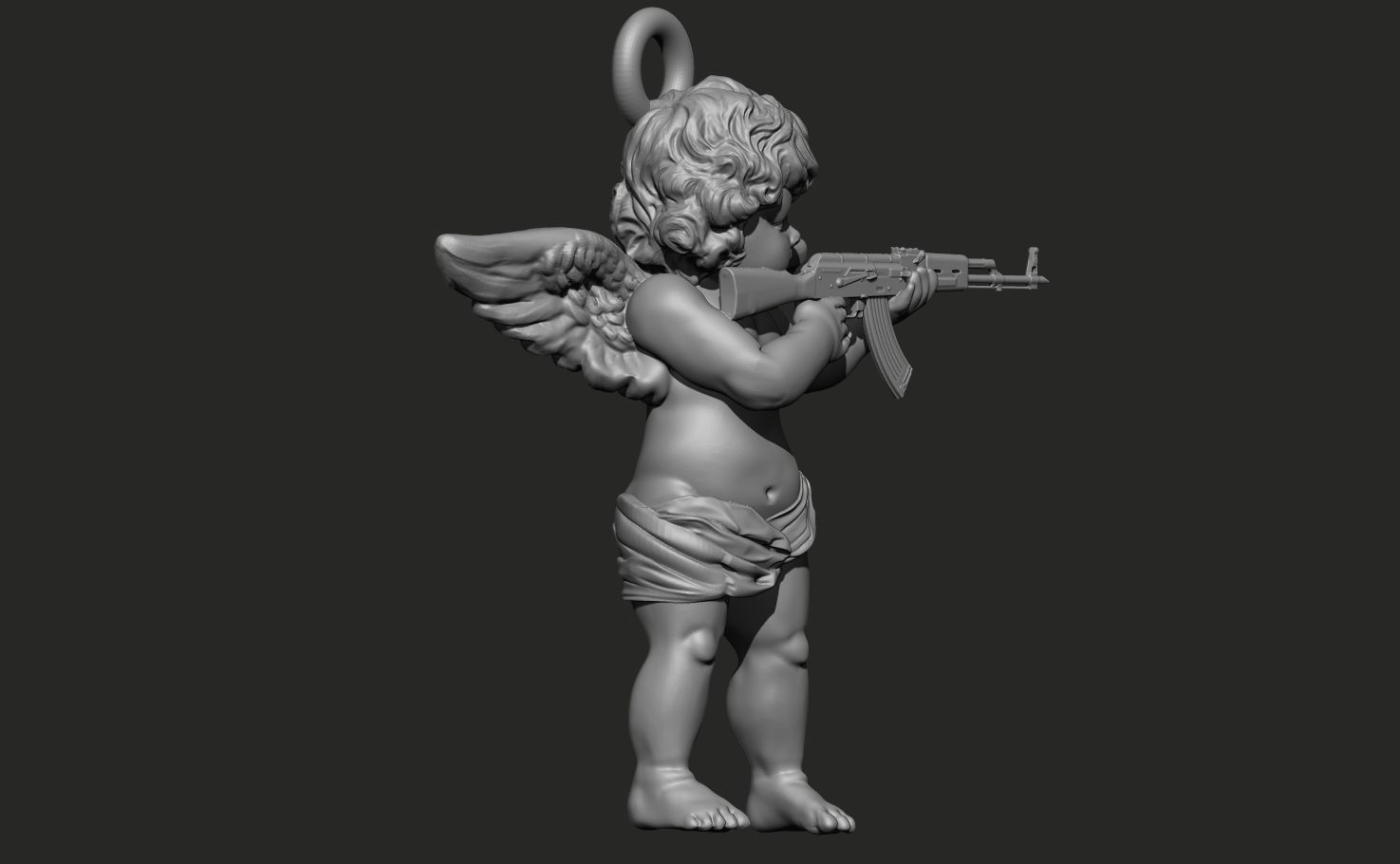 Angel baby with AK47 pendant 3D print model_7
