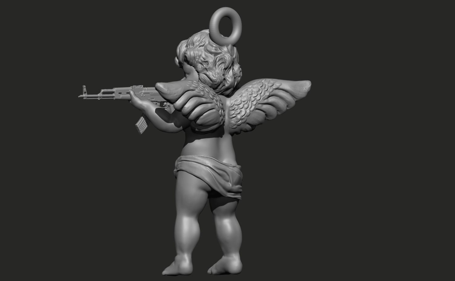 Angel baby with AK47 pendant 3D print model_3