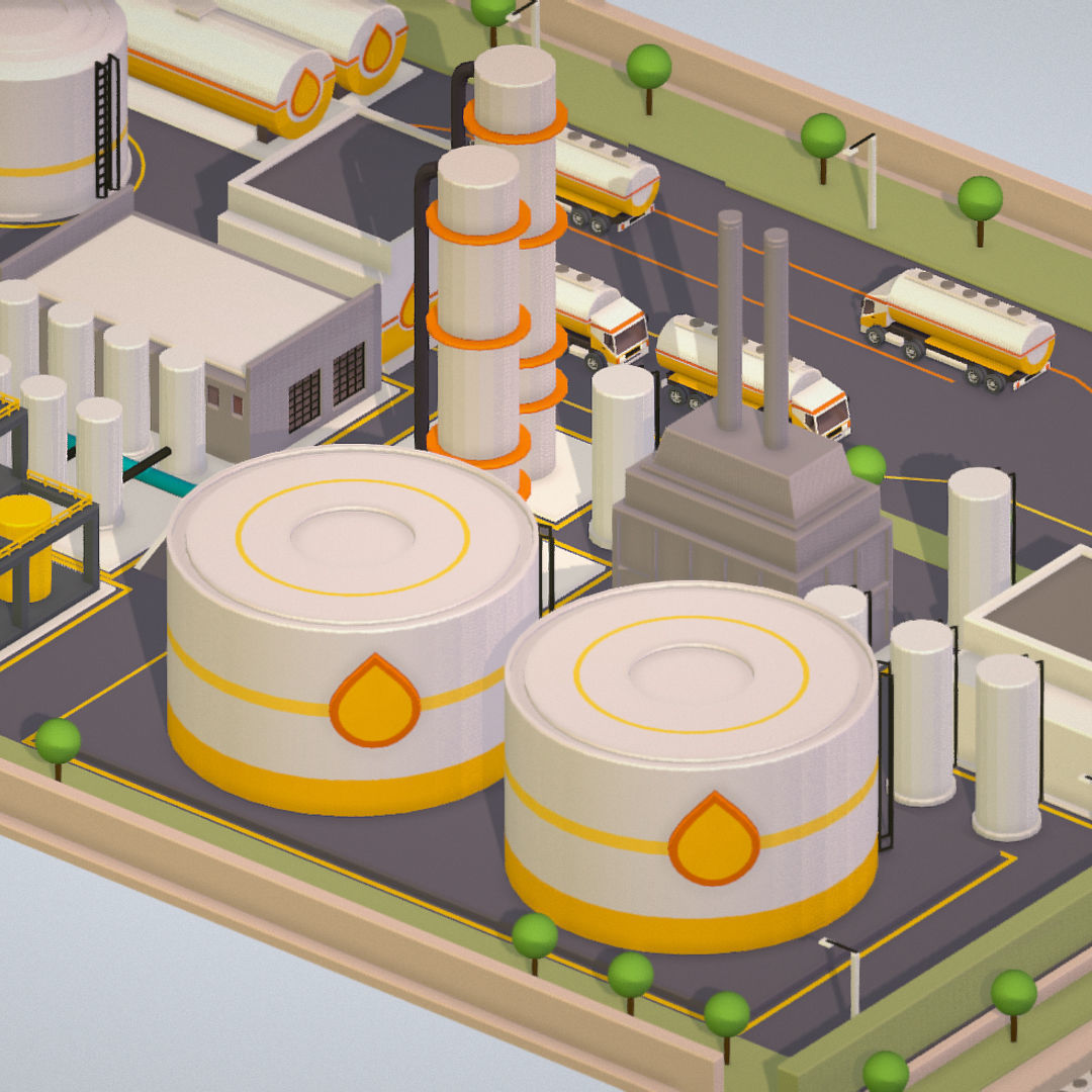 Isometric Complex Crude Oil Processing Plant Low-poly 3D model_33