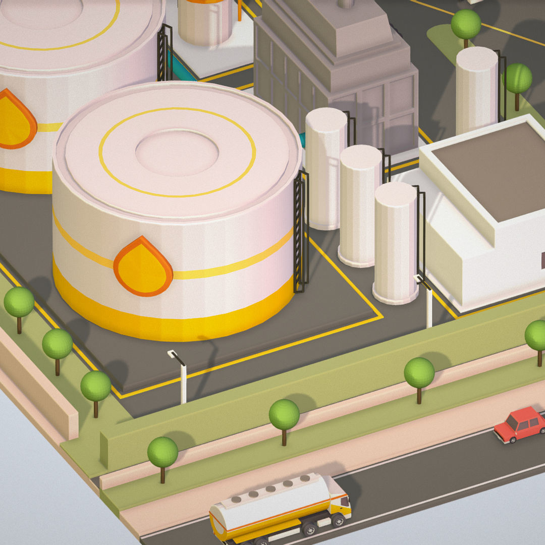 Isometric Complex Crude Oil Processing Plant Low-poly 3D model_7