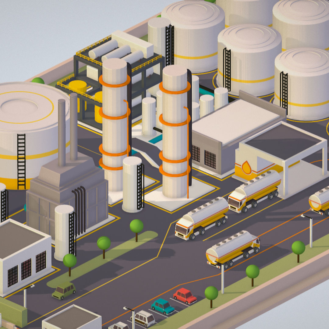 Isometric Complex Crude Oil Processing Plant Low-poly 3D model_32