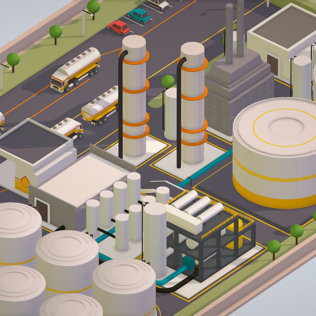 Isometric Complex Crude Oil Processing Plant Low-poly 3D model_28