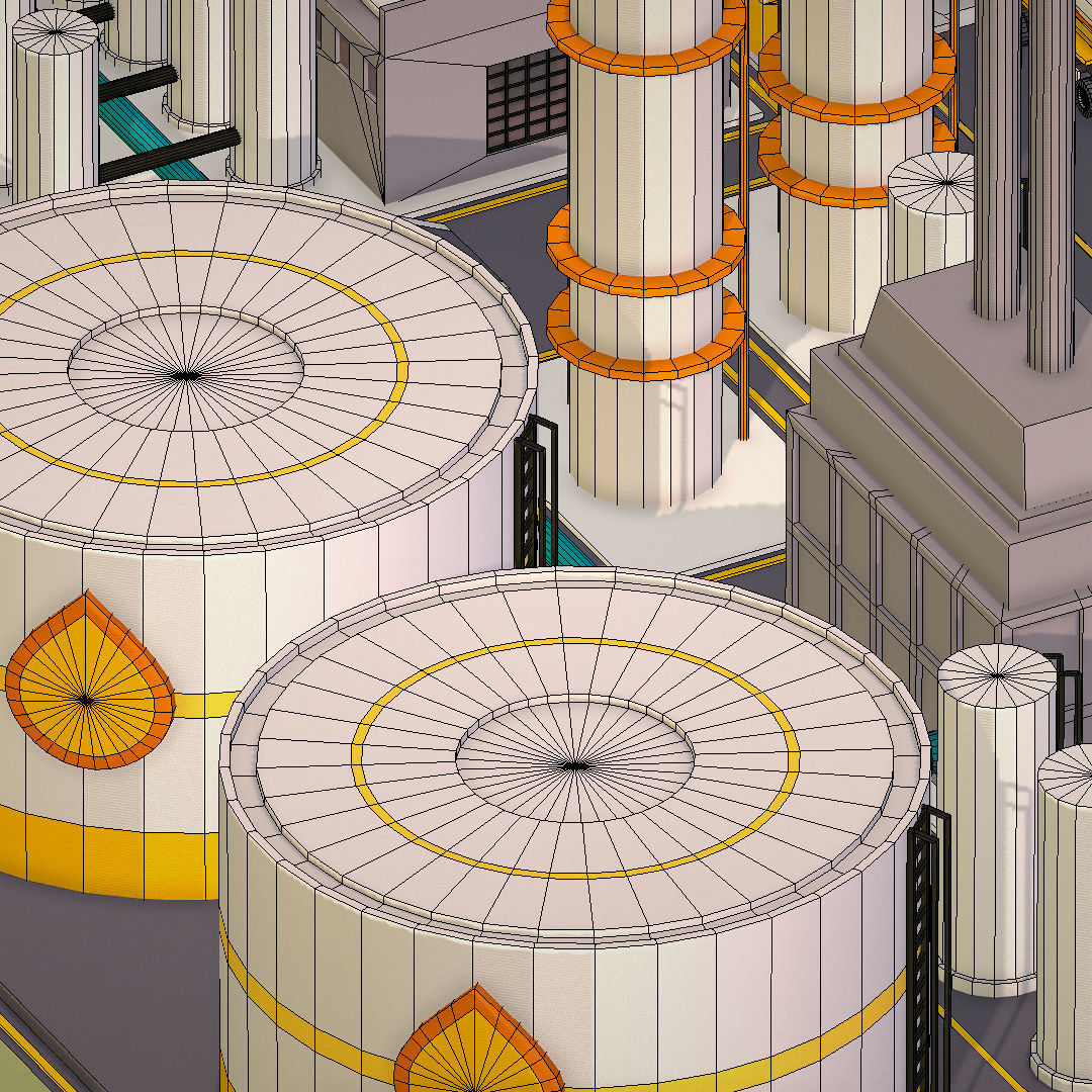 Isometric Complex Crude Oil Processing Plant Low-poly 3D model_44
