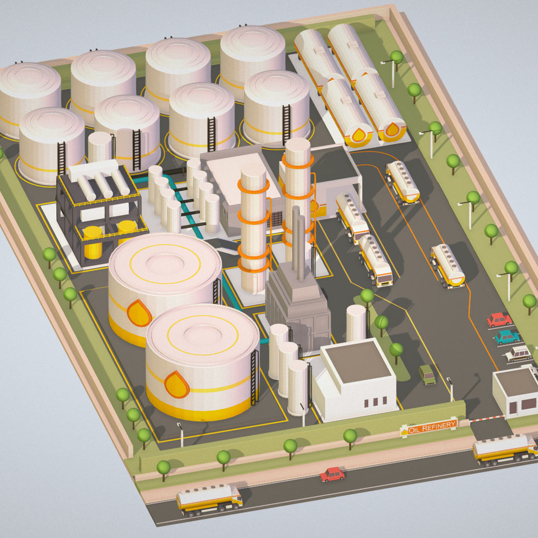 Isometric Complex Crude Oil Processing Plant Low-poly 3D model_5