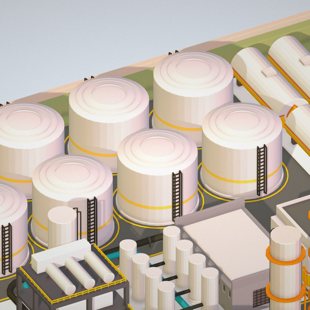 Isometric Complex Crude Oil Processing Plant Low-poly 3D model_17