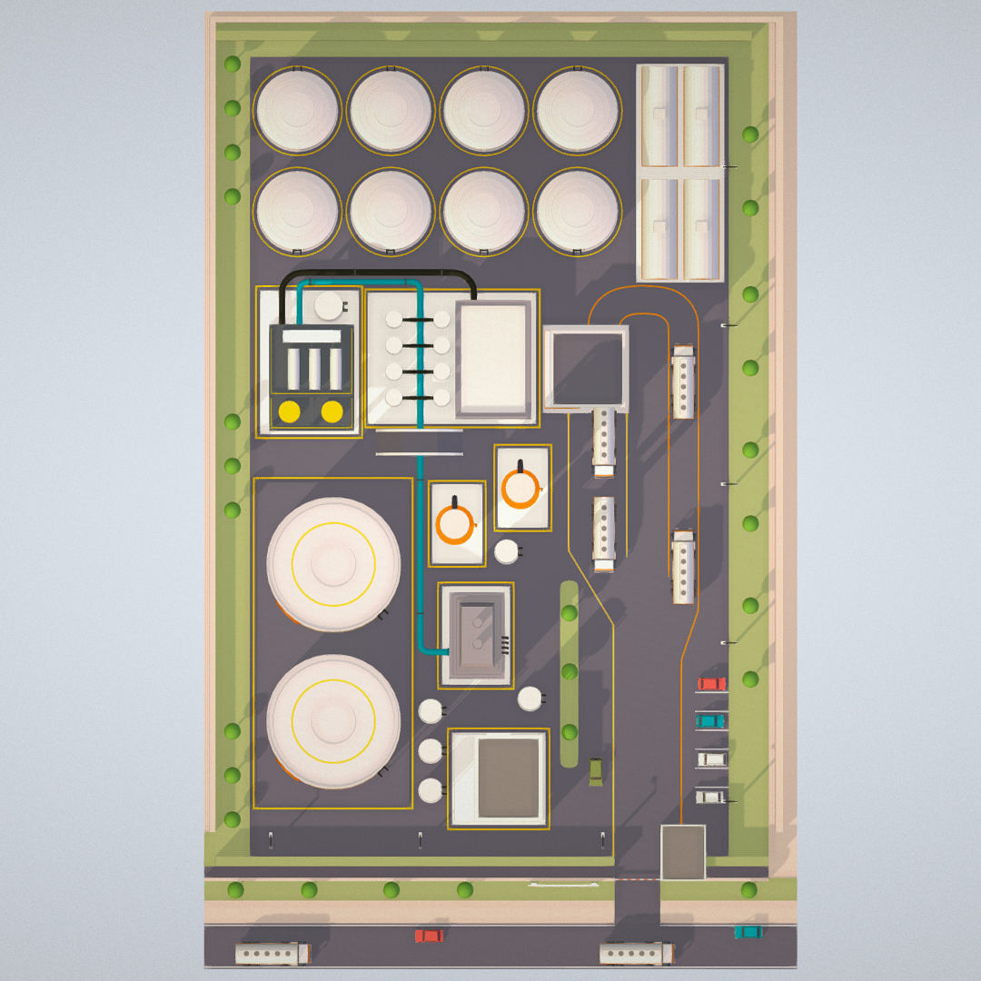Isometric Complex Crude Oil Processing Plant Low-poly 3D model_26