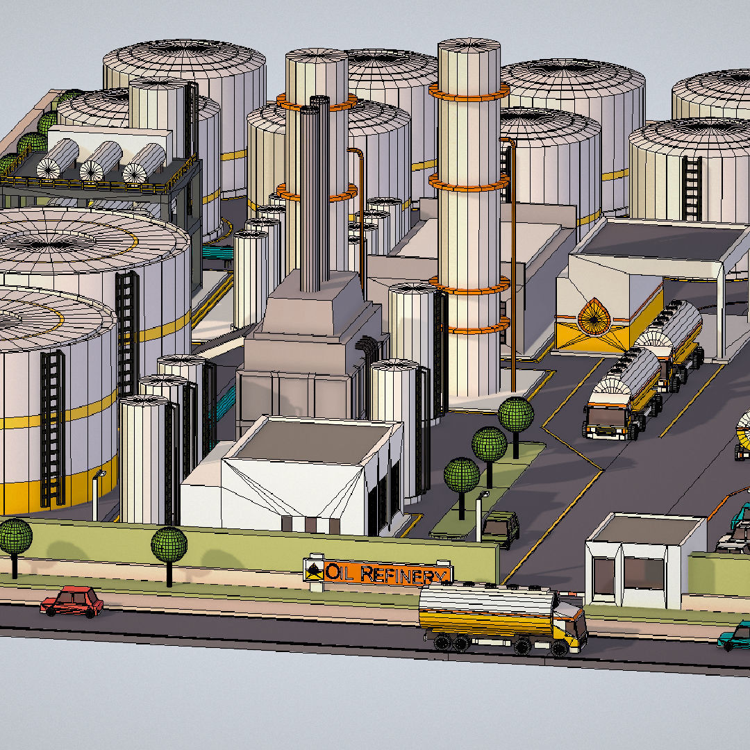 Isometric Complex Crude Oil Processing Plant Low-poly 3D model_53
