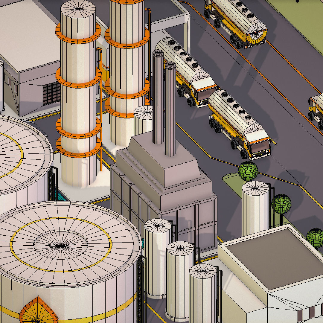 Isometric Complex Crude Oil Processing Plant Low-poly 3D model_40