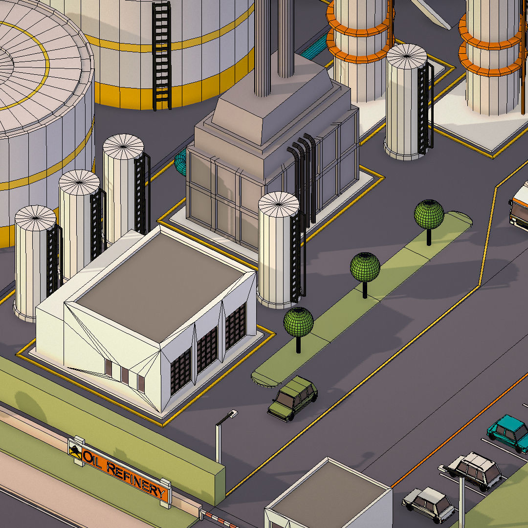 Isometric Complex Crude Oil Processing Plant Low-poly 3D model_49