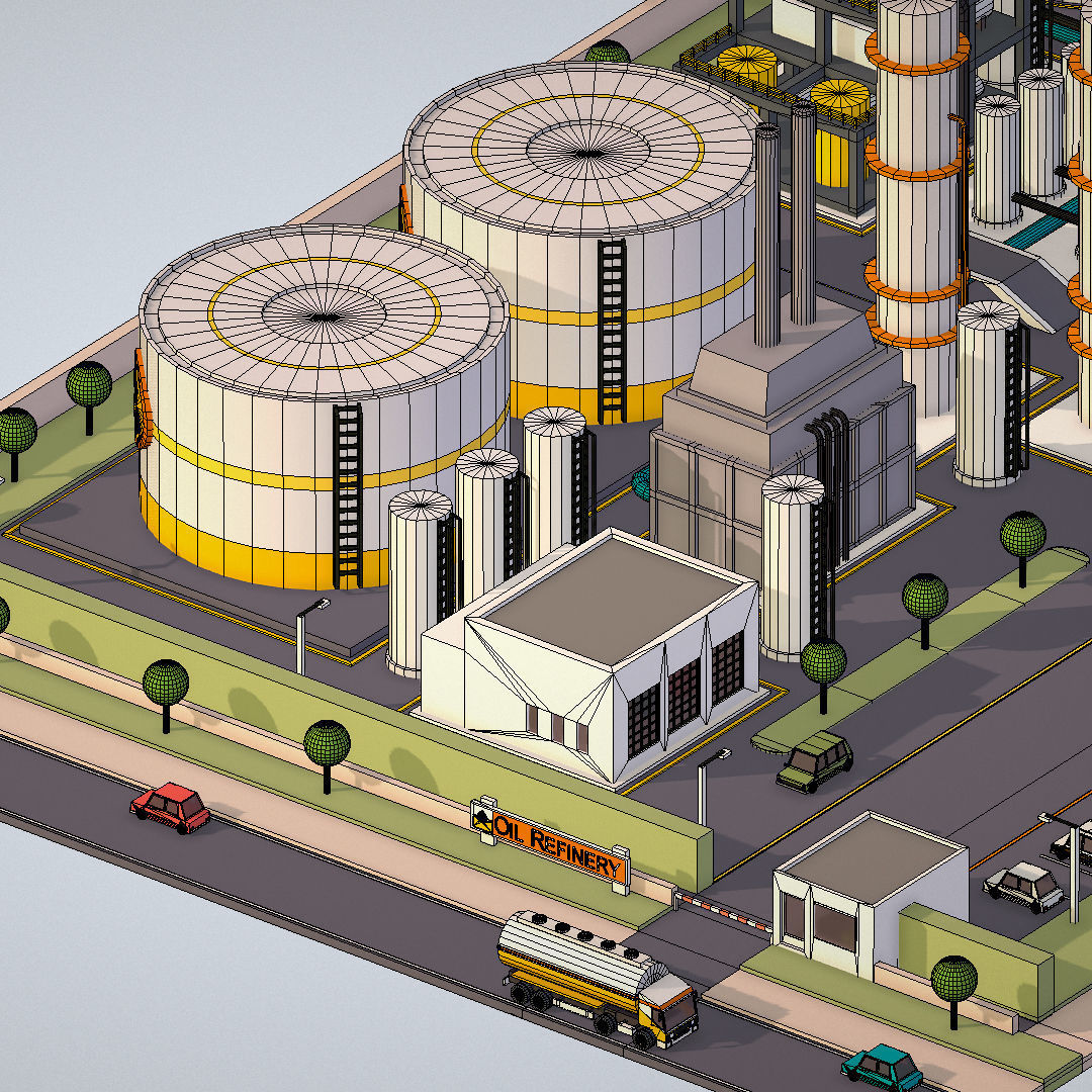 Isometric Complex Crude Oil Processing Plant Low-poly 3D model_38