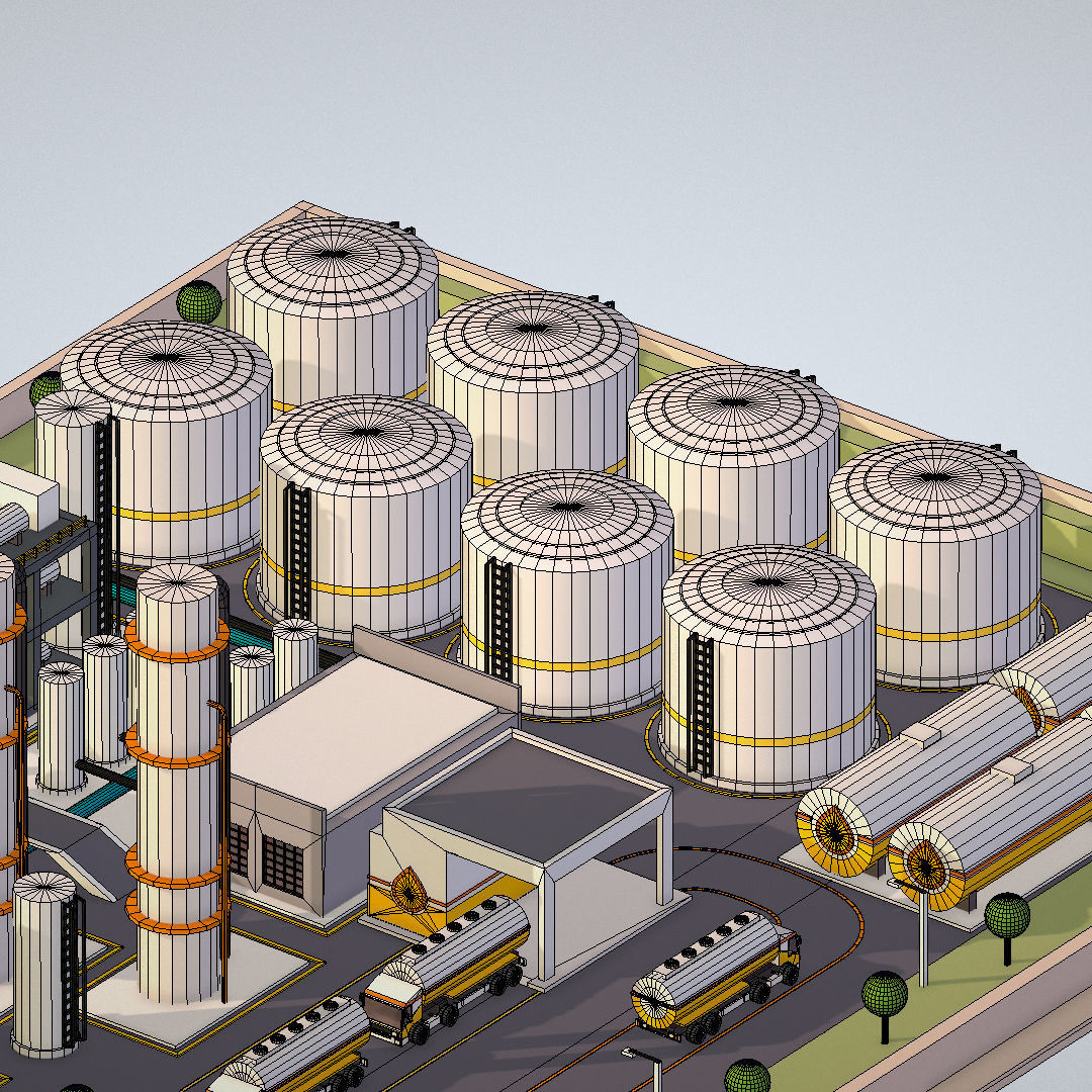 Isometric Complex Crude Oil Processing Plant Low-poly 3D model_39
