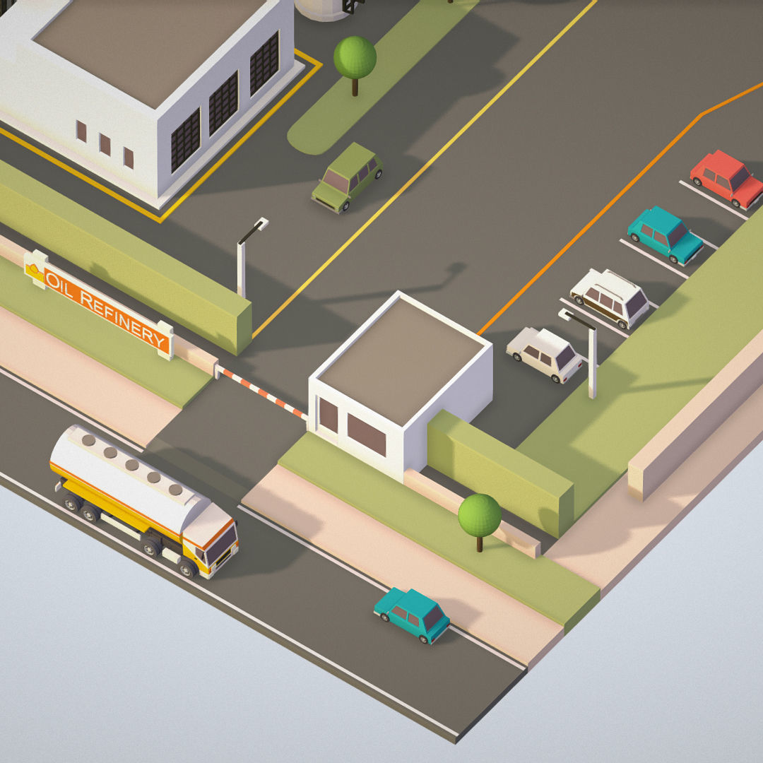 Isometric Complex Crude Oil Processing Plant Low-poly 3D model_13