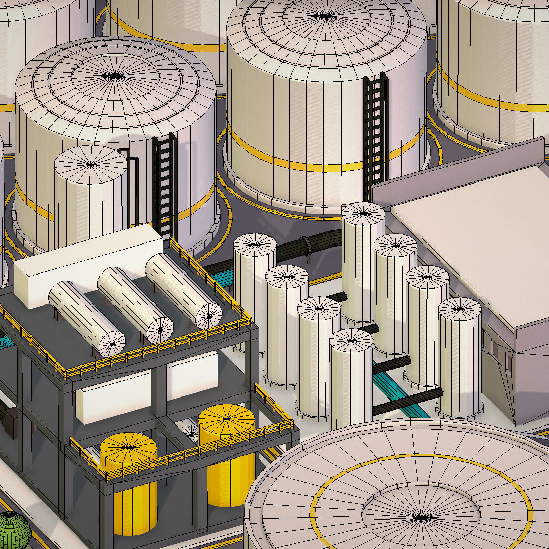 Isometric Complex Crude Oil Processing Plant Low-poly 3D model_45