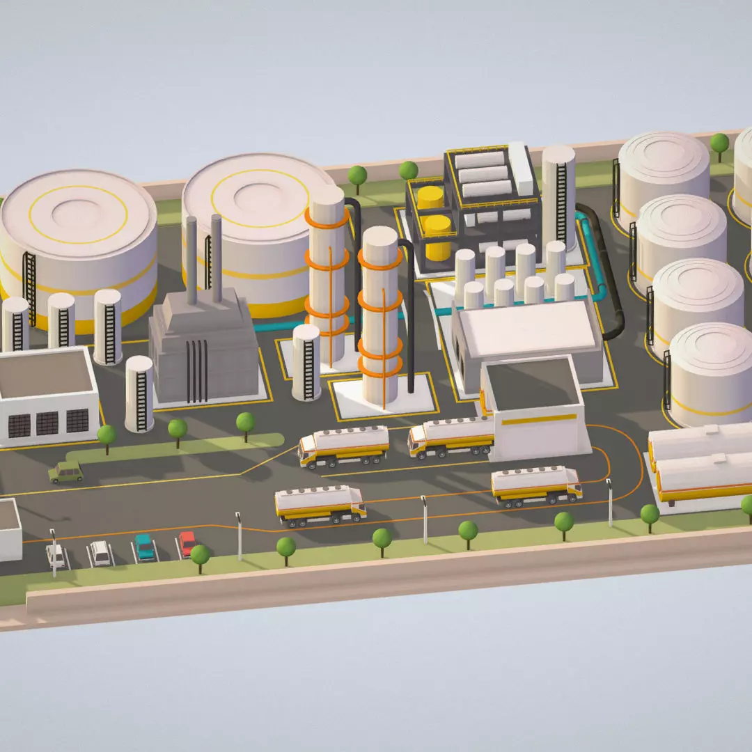 Isometric Complex Crude Oil Processing Plant Low-poly 3D model_0