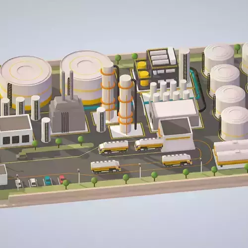 Isometric Complex Crude Oil Processing Plant Low-poly 3D model
