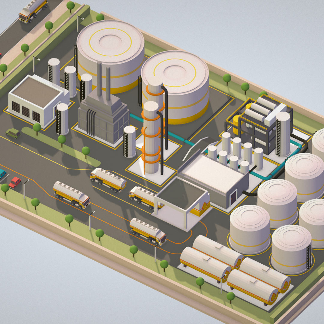 Isometric Complex Crude Oil Processing Plant Low-poly 3D model_3