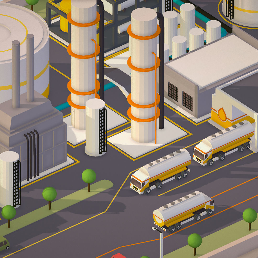 Isometric Complex Crude Oil Processing Plant Low-poly 3D model_19