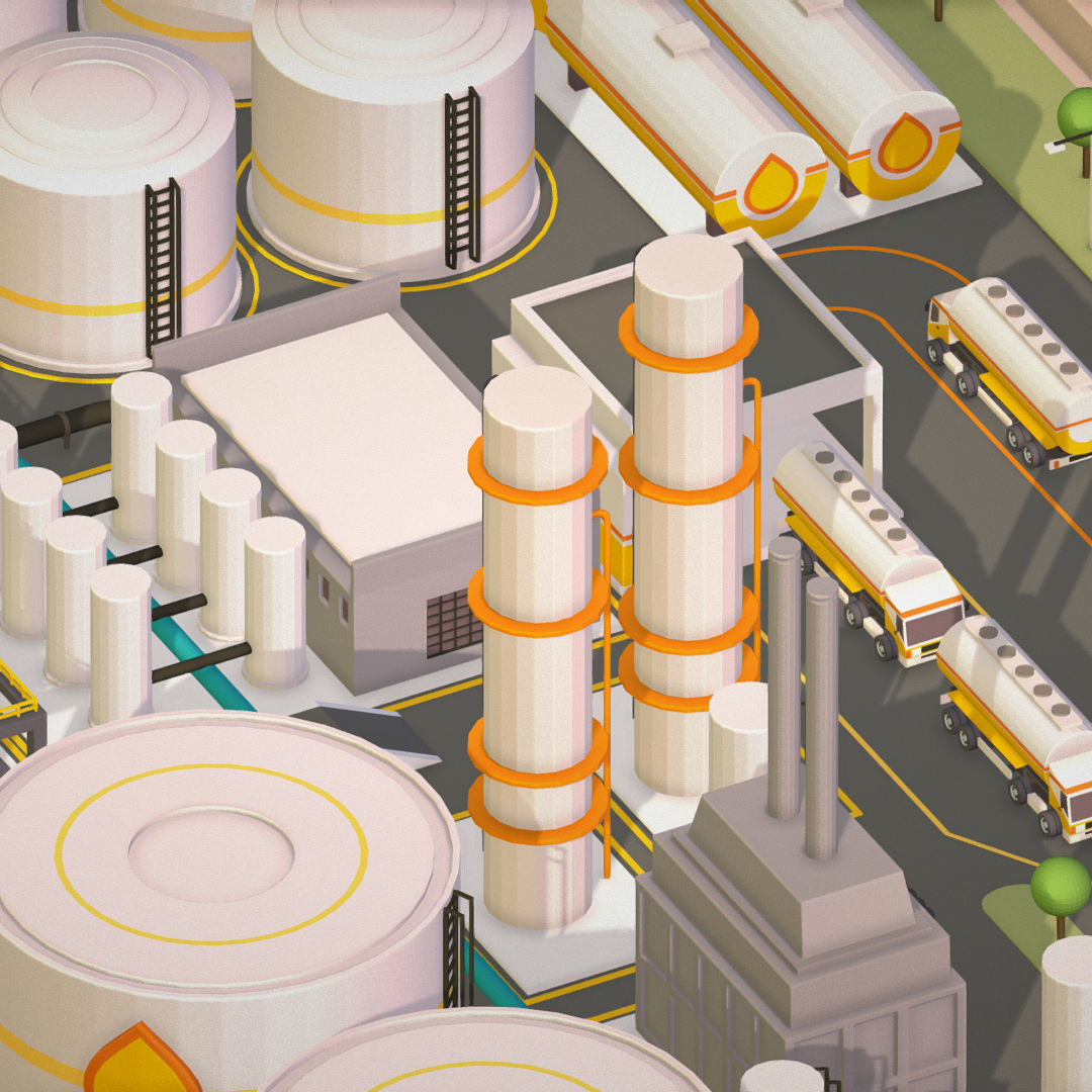Isometric Complex Crude Oil Processing Plant Low-poly 3D model_10