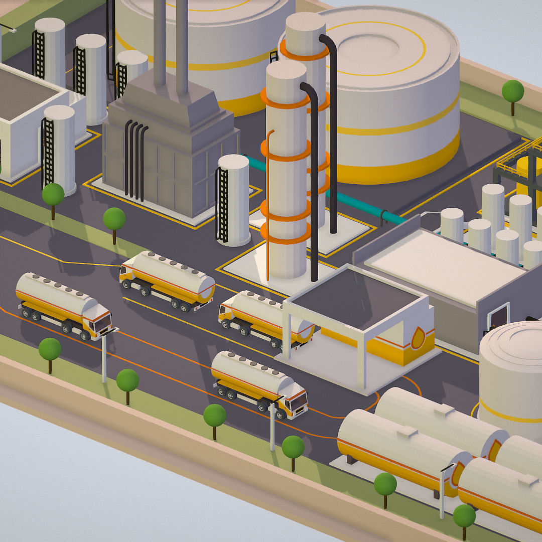 Isometric Complex Crude Oil Processing Plant Low-poly 3D model_30