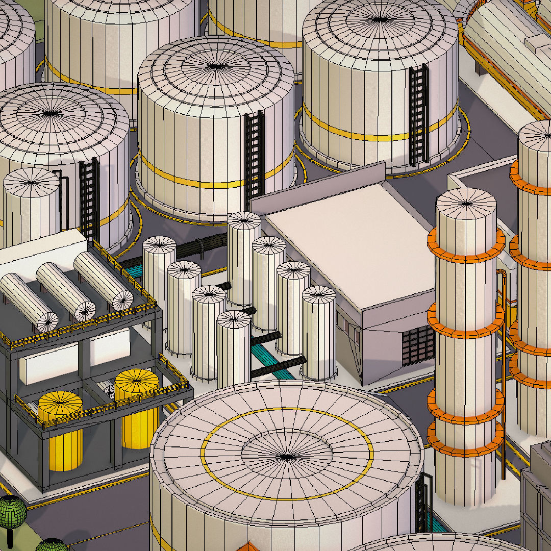 Isometric Complex Crude Oil Processing Plant Low-poly 3D model_46
