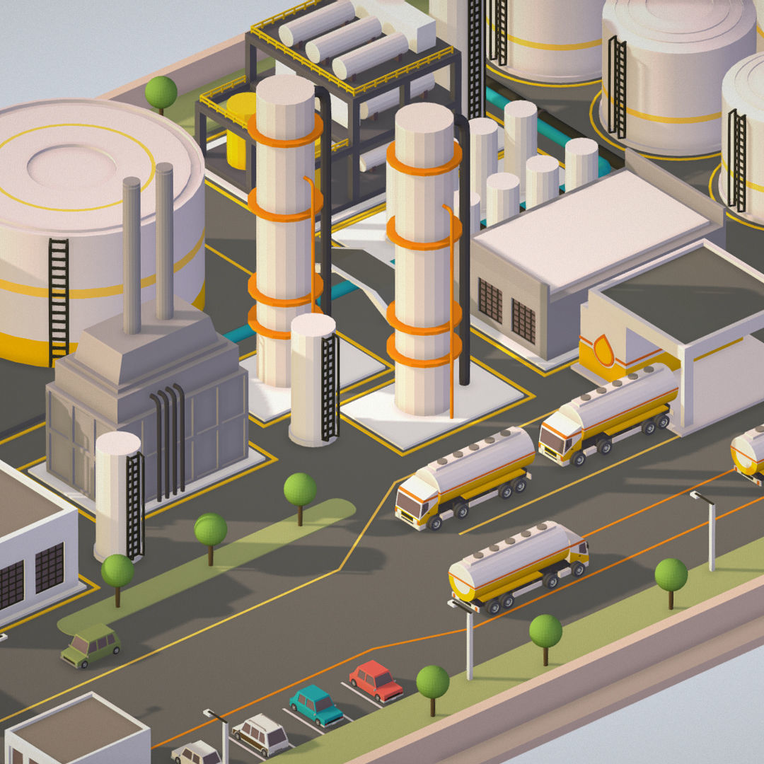 Isometric Complex Crude Oil Processing Plant Low-poly 3D model_6