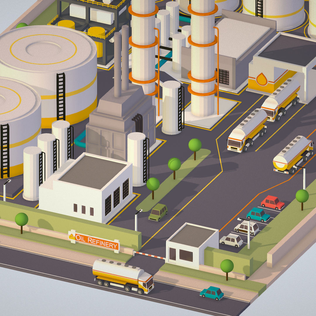 Isometric Complex Crude Oil Processing Plant Low-poly 3D model_37