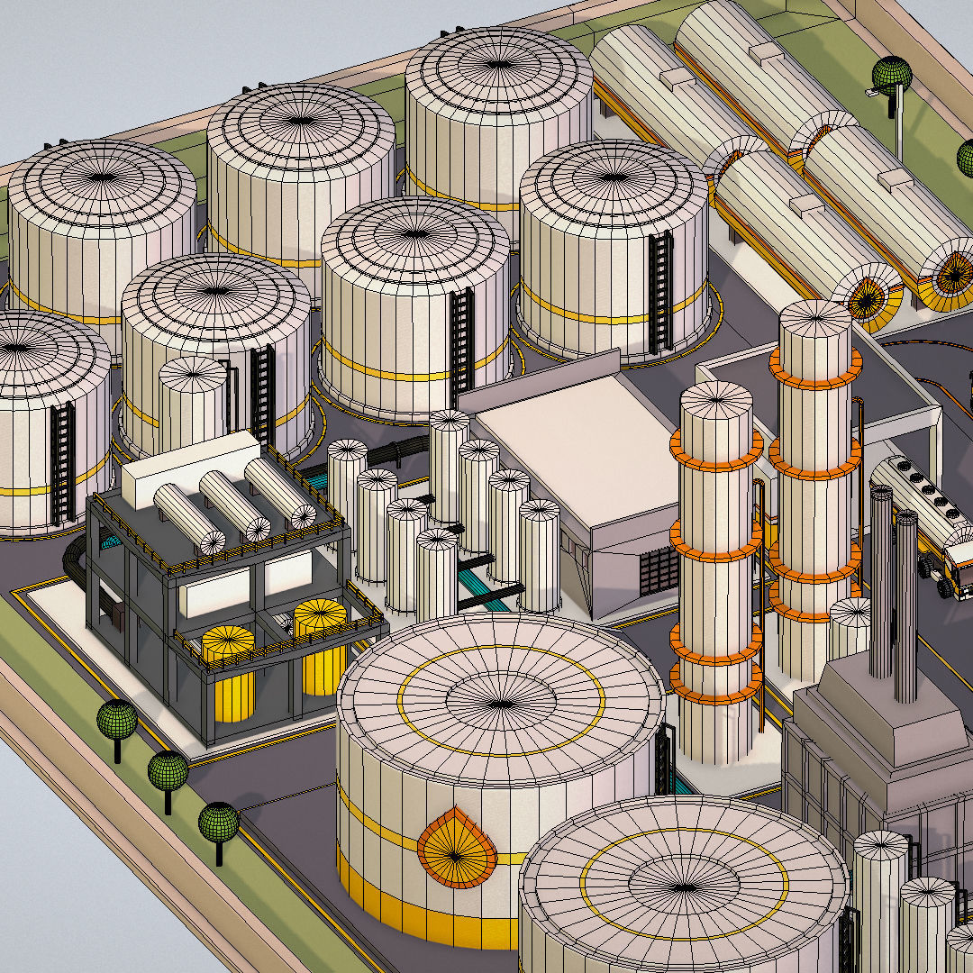 Isometric Complex Crude Oil Processing Plant Low-poly 3D model_41