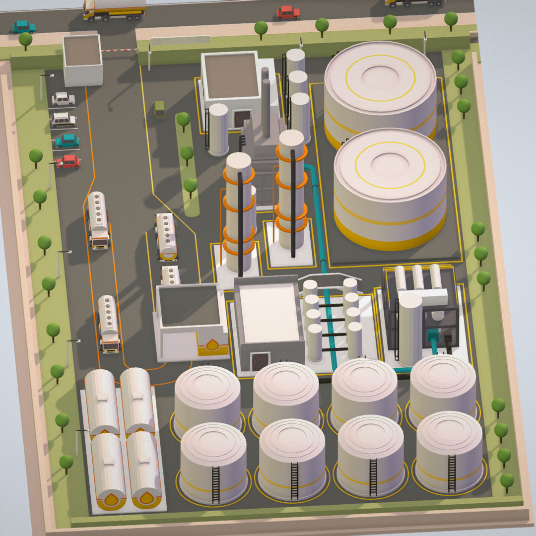 Isometric Complex Crude Oil Processing Plant Low-poly 3D model_4