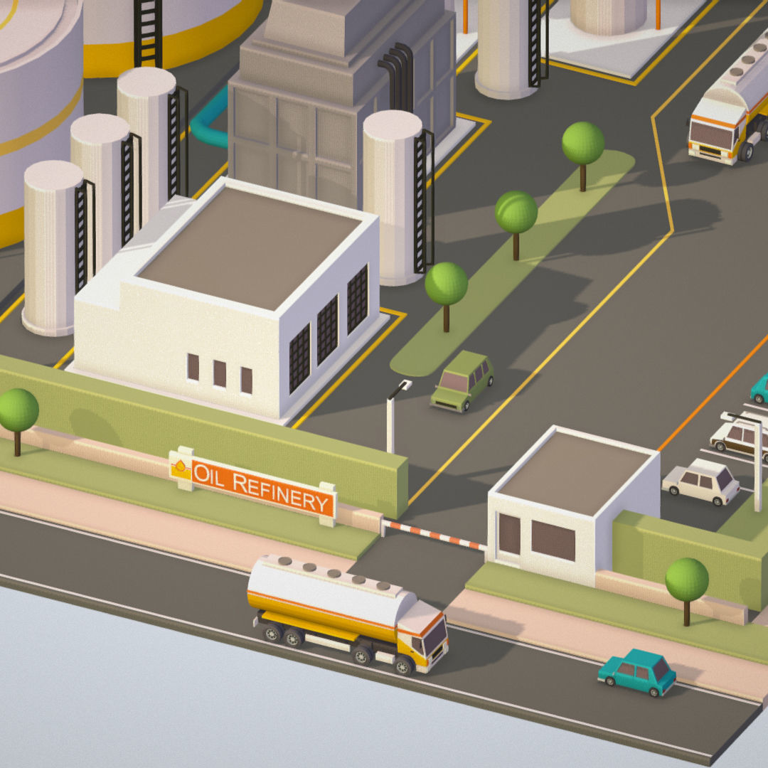 Isometric Complex Crude Oil Processing Plant Low-poly 3D model_8