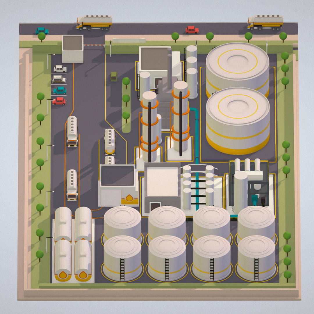 Isometric Complex Crude Oil Processing Plant Low-poly 3D model_25
