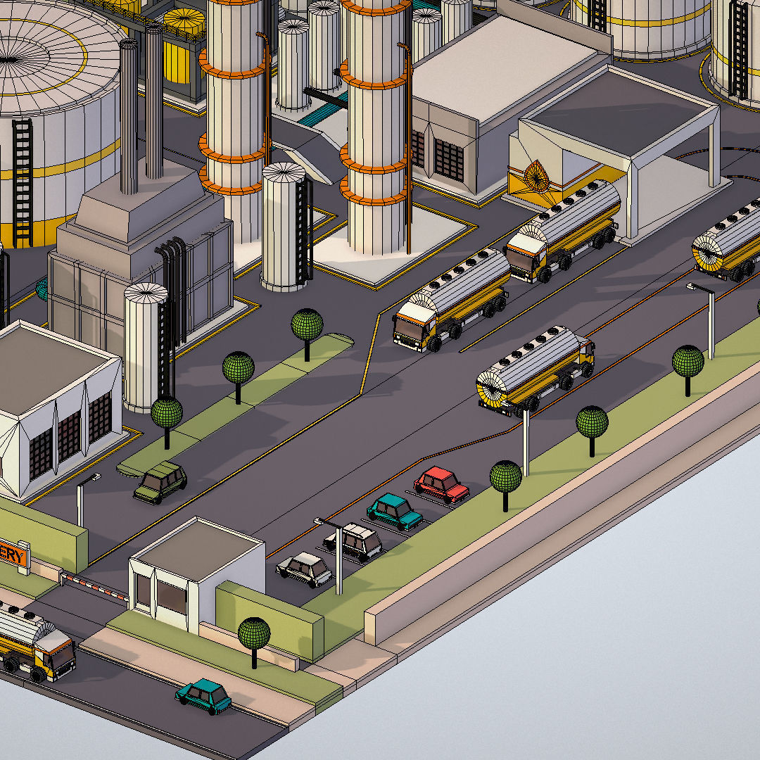 Isometric Complex Crude Oil Processing Plant Low-poly 3D model_36