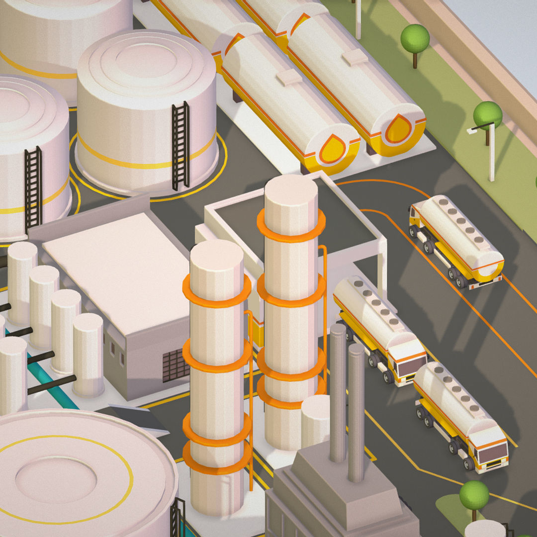 Isometric Complex Crude Oil Processing Plant Low-poly 3D model_12