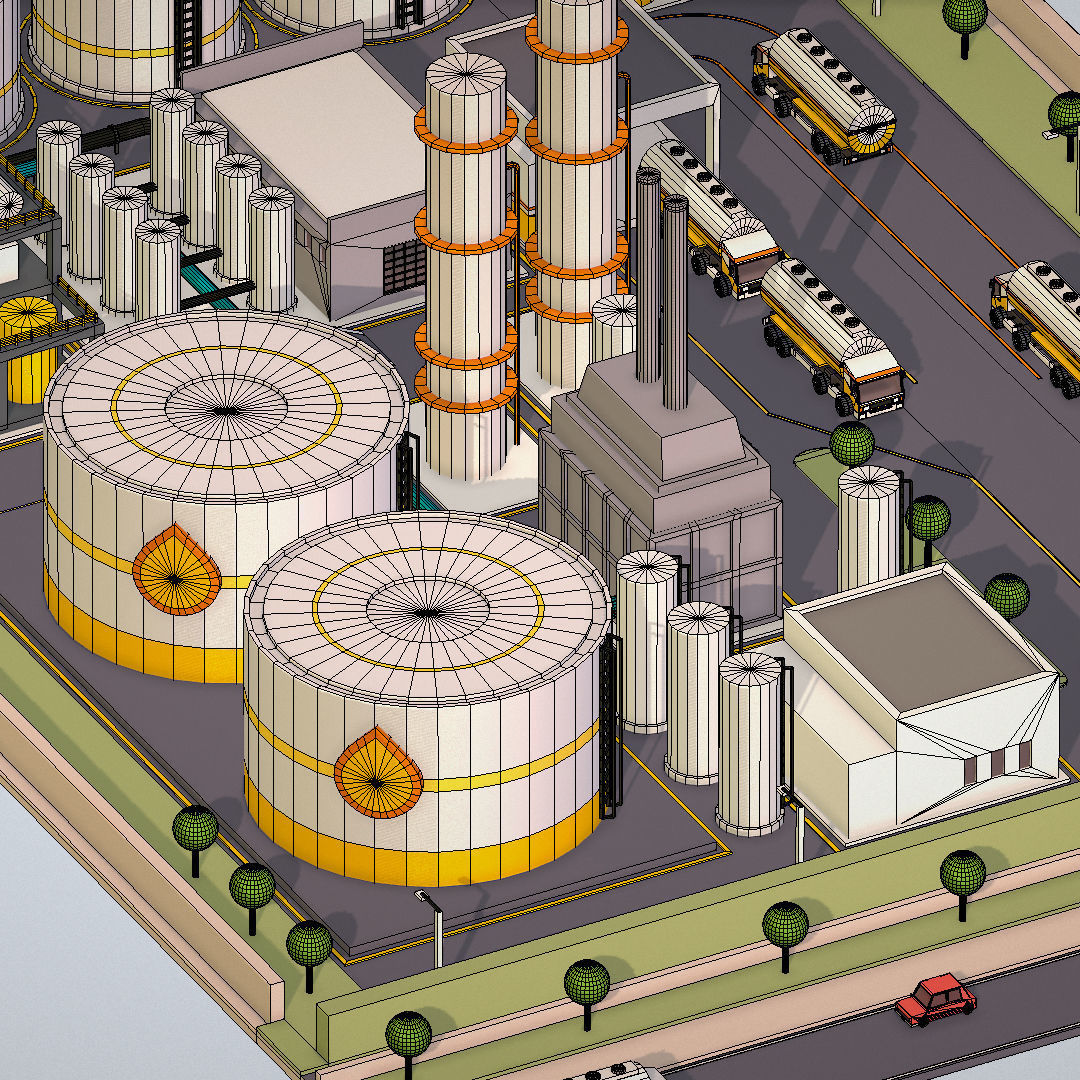 Isometric Complex Crude Oil Processing Plant Low-poly 3D model_43