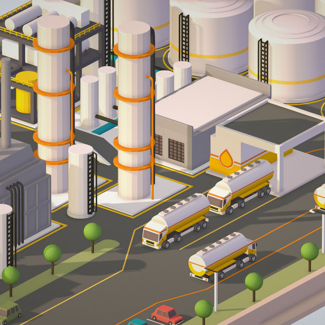 Isometric Complex Crude Oil Processing Plant Low-poly 3D model_11