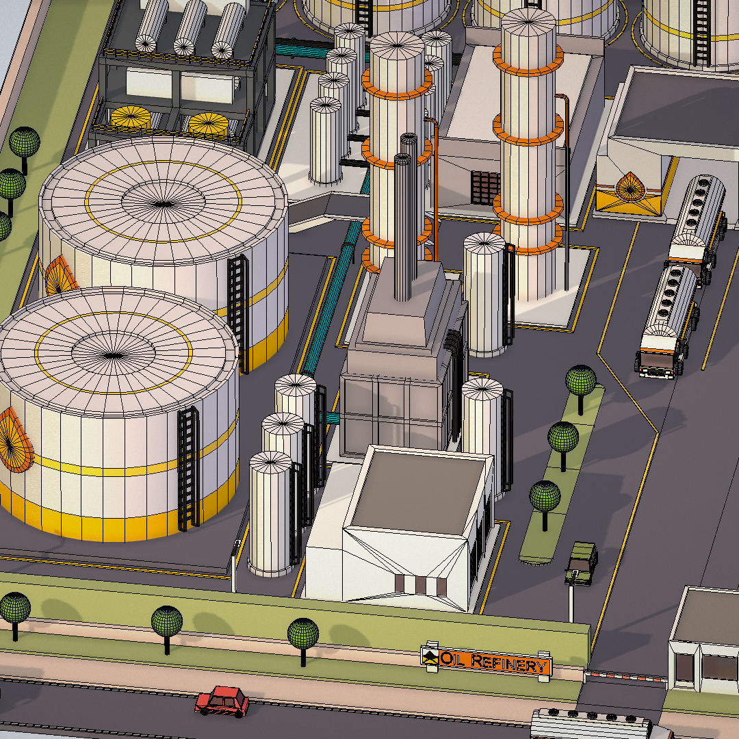 Isometric Complex Crude Oil Processing Plant Low-poly 3D model_42