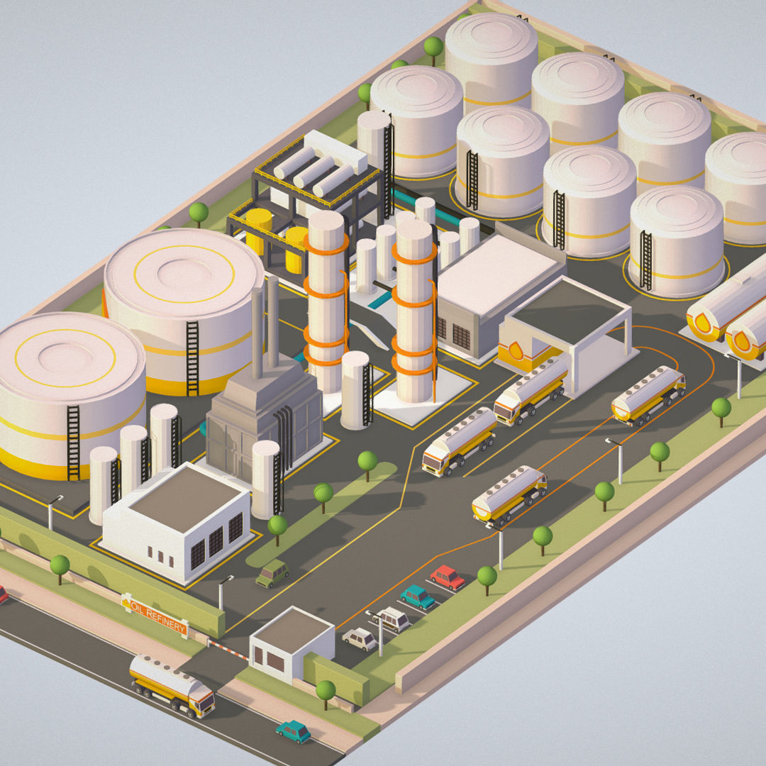Isometric Complex Crude Oil Processing Plant Low-poly 3D model_2