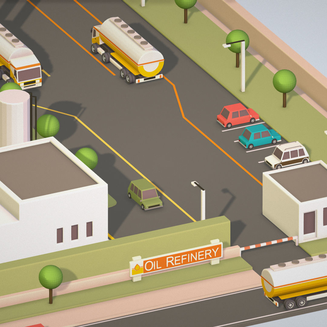 Isometric Complex Crude Oil Processing Plant Low-poly 3D model_16