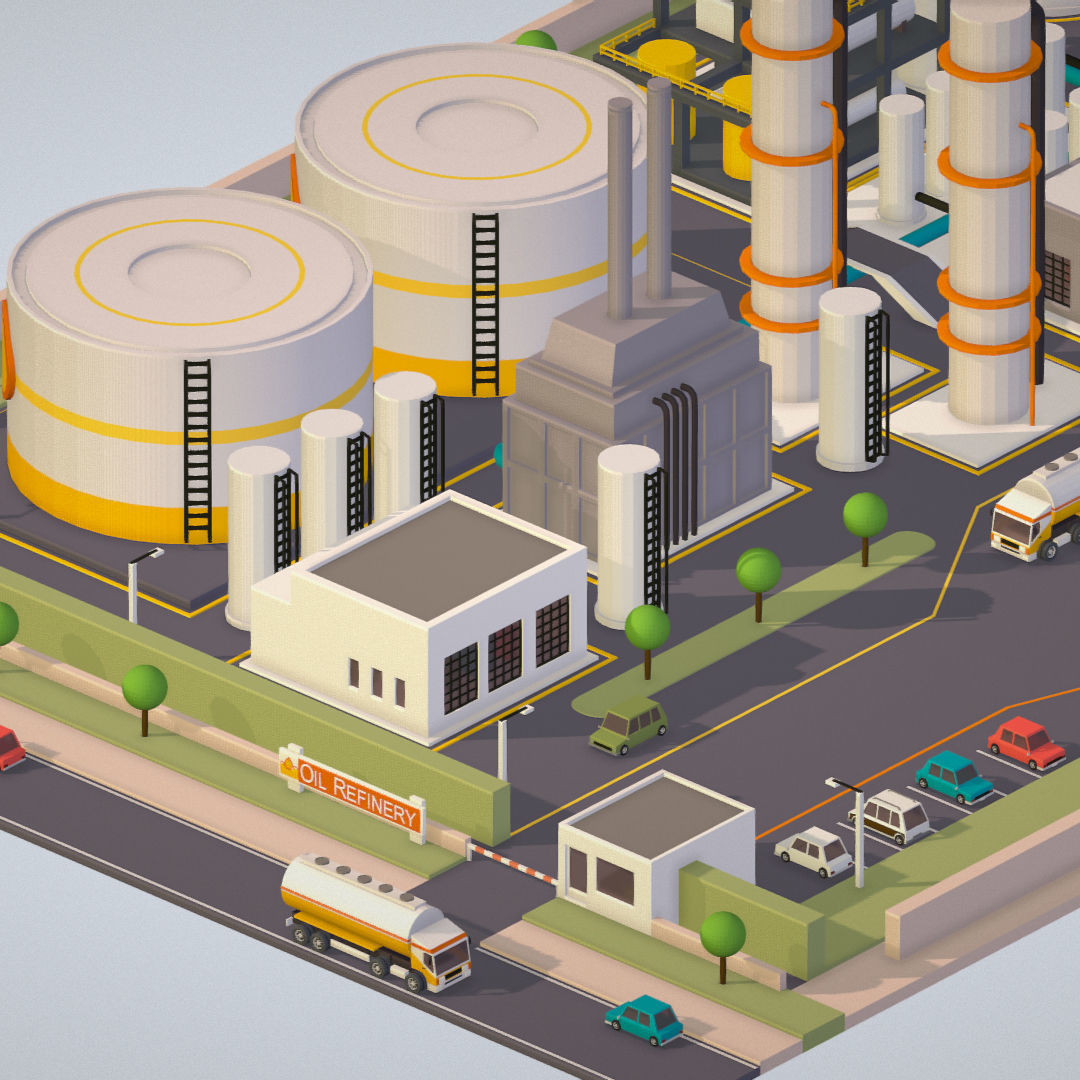 Isometric Complex Crude Oil Processing Plant Low-poly 3D model_34