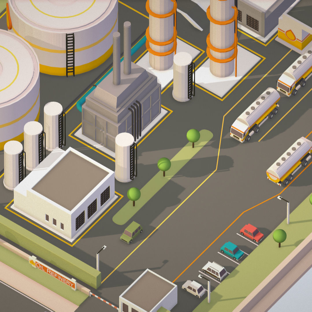 Isometric Complex Crude Oil Processing Plant Low-poly 3D model_14