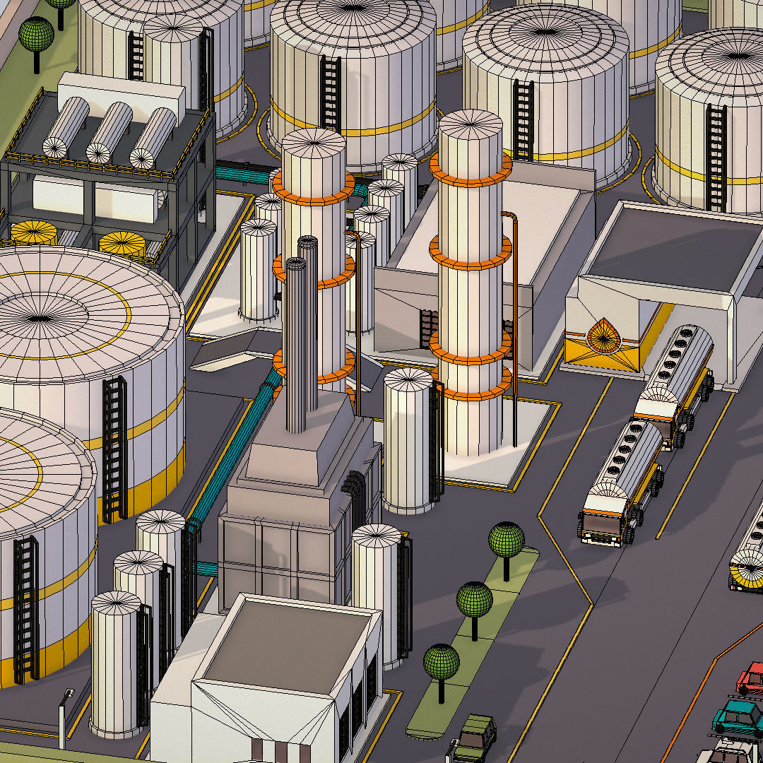 Isometric Complex Crude Oil Processing Plant Low-poly 3D model_51