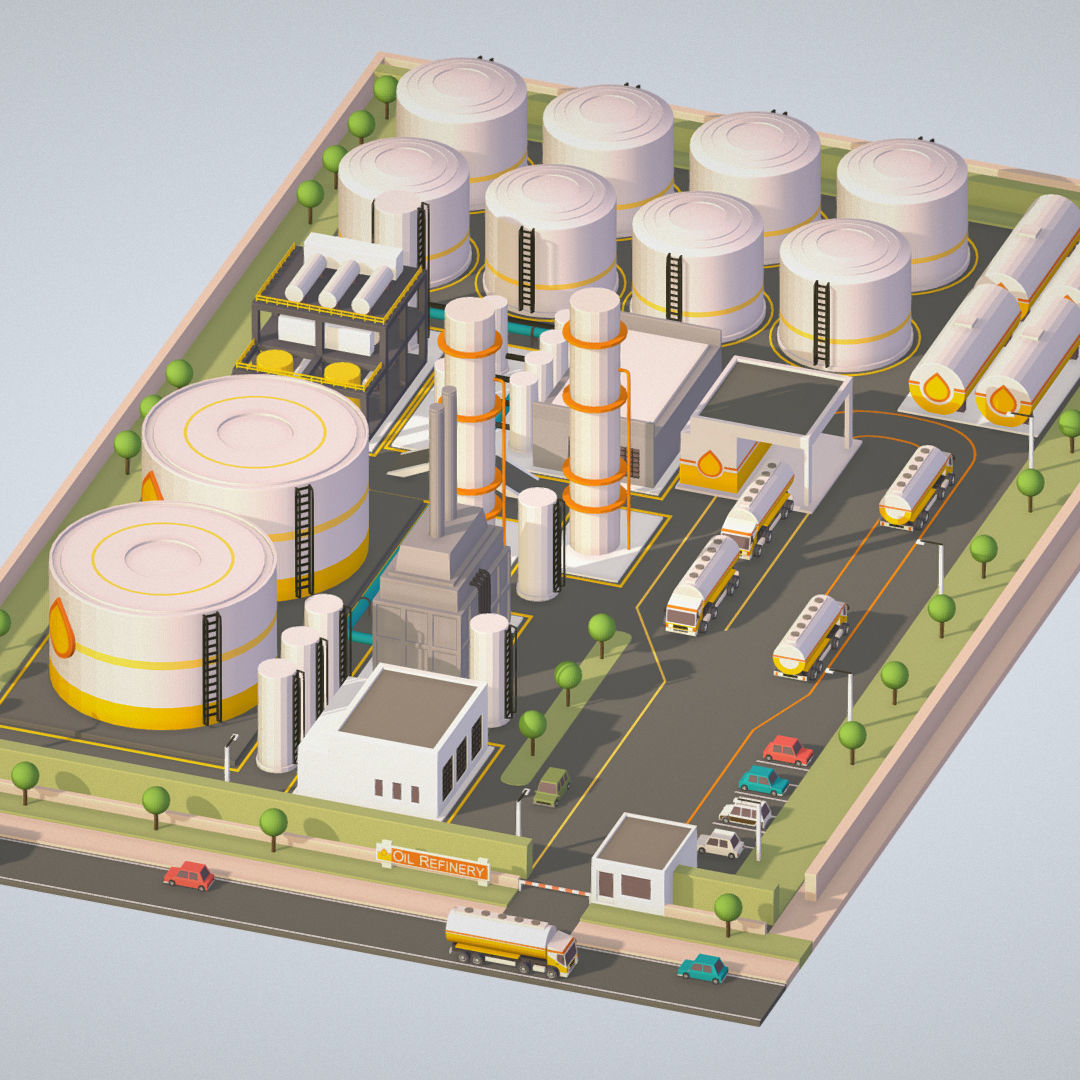 Isometric Complex Crude Oil Processing Plant Low-poly 3D model_1