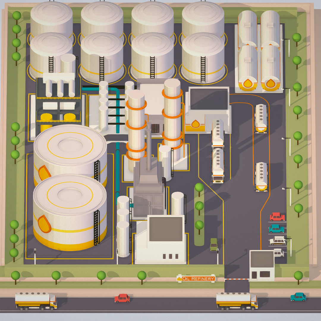 Isometric Complex Crude Oil Processing Plant Low-poly 3D model_24