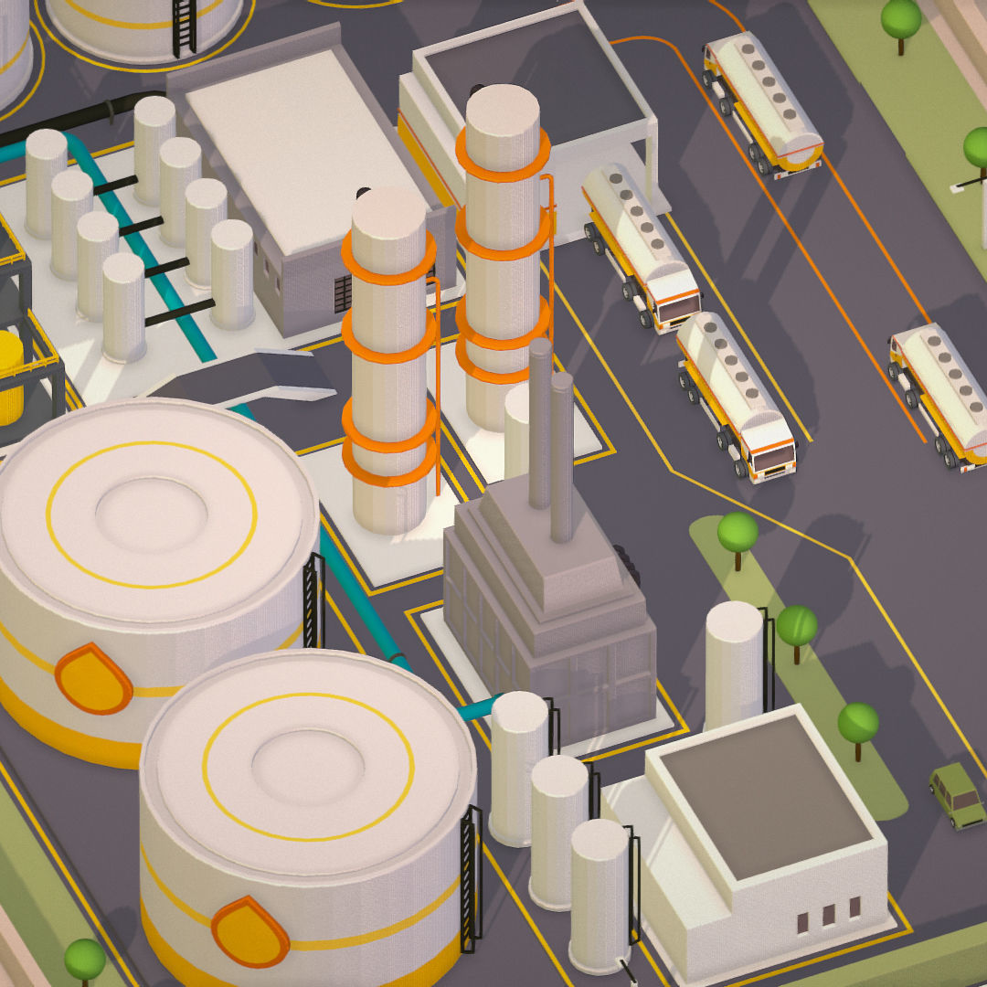 Isometric Complex Crude Oil Processing Plant Low-poly 3D model_31
