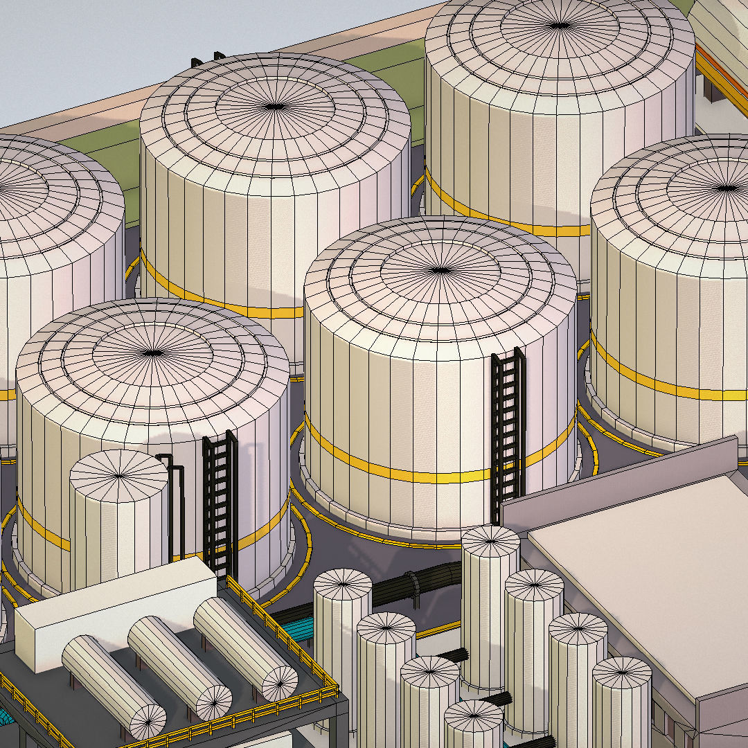Isometric Complex Crude Oil Processing Plant Low-poly 3D model_50