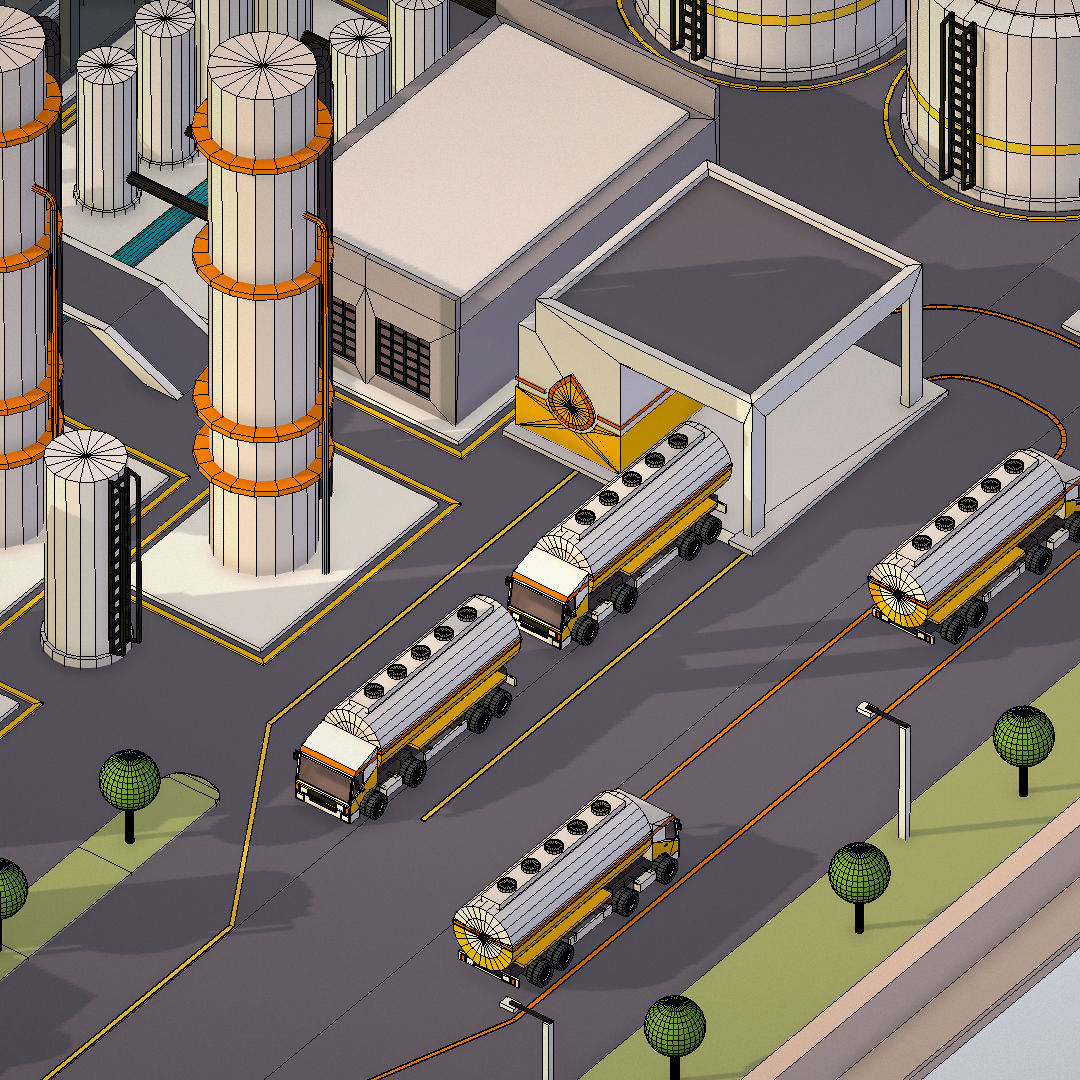 Isometric Complex Crude Oil Processing Plant Low-poly 3D model_47