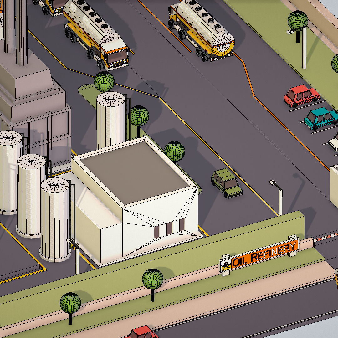 Isometric Complex Crude Oil Processing Plant Low-poly 3D model_52