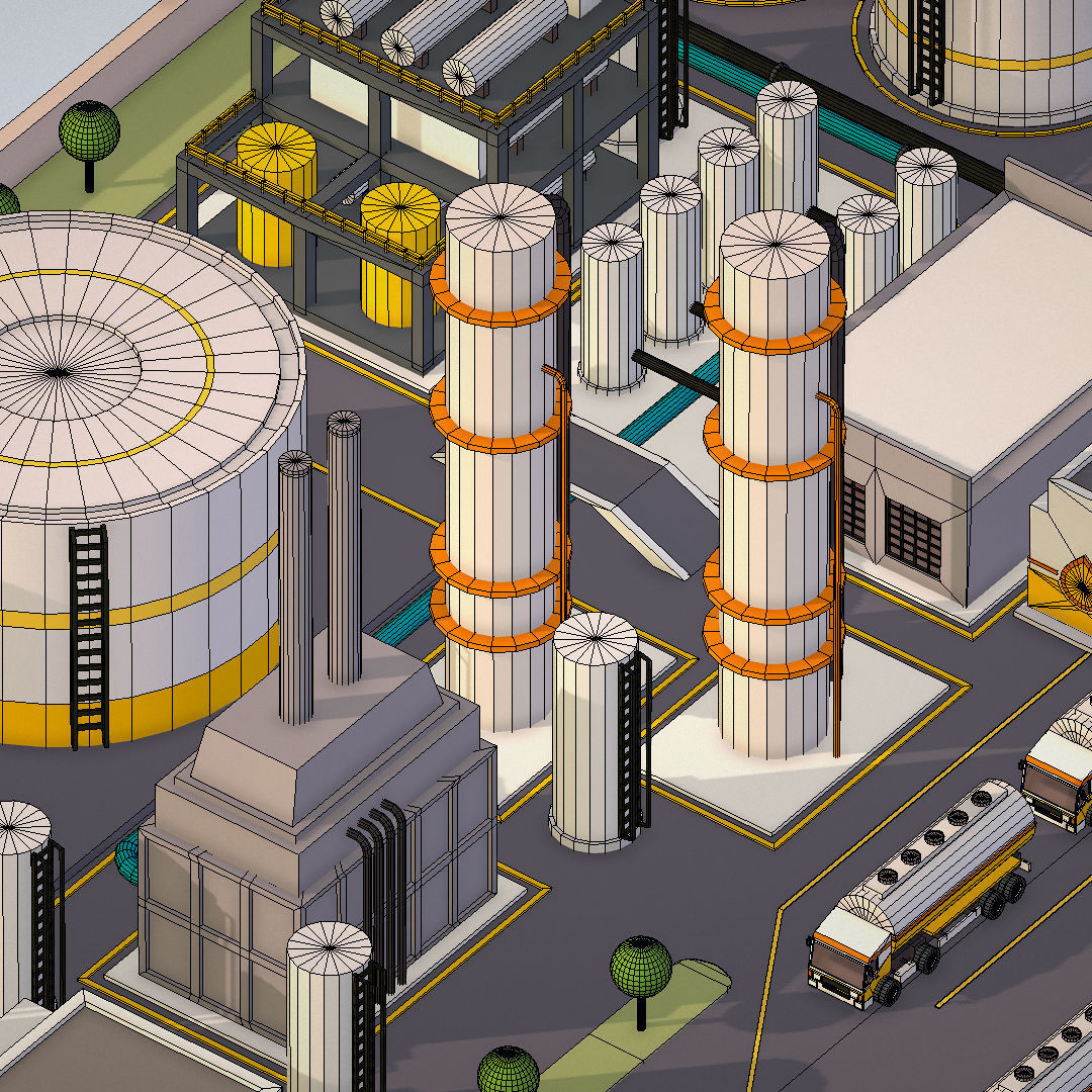 Isometric Complex Crude Oil Processing Plant Low-poly 3D model_48