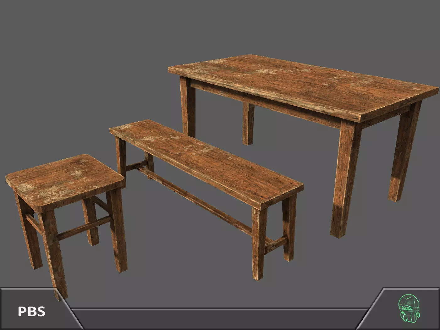 Wooden Bench Table Furniture Pack Free low-poly 3D model